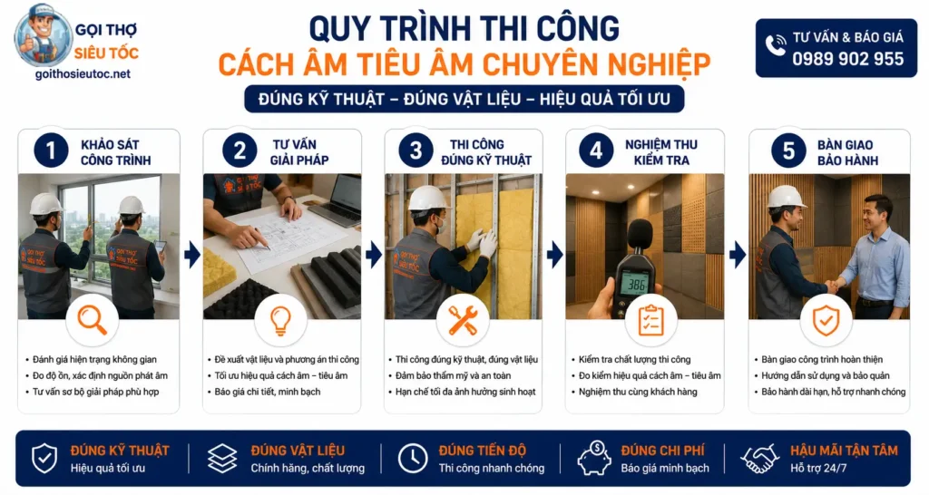 Quy Trình Thi Công Cách Âm Tiêu Âm Chuyên Nghiệp